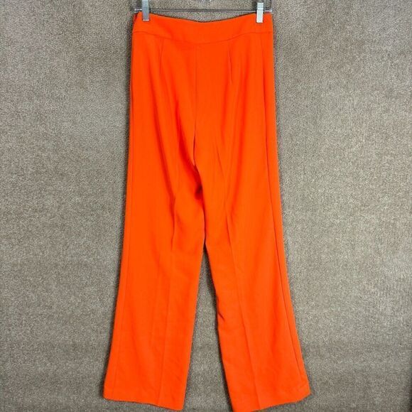 Zara Trouser Pants Womens Size XS Orange High‎ Rise Straight Side Zipper Crepe - Picture 7 of 10